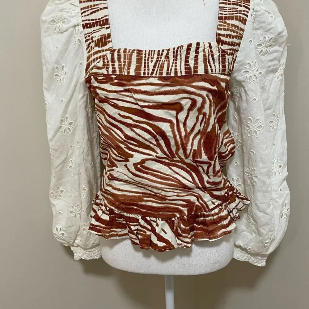 NWT Anthropologie Love The Label Smocked Puff-Sleeve Top size M Blouse